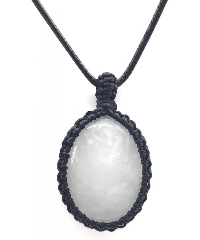 Healing Oval Crystal Pendant Necklace for Men Women Cord Wrap Reiki Stone Pendant with Adjustable Rope White $10.08 Necklaces