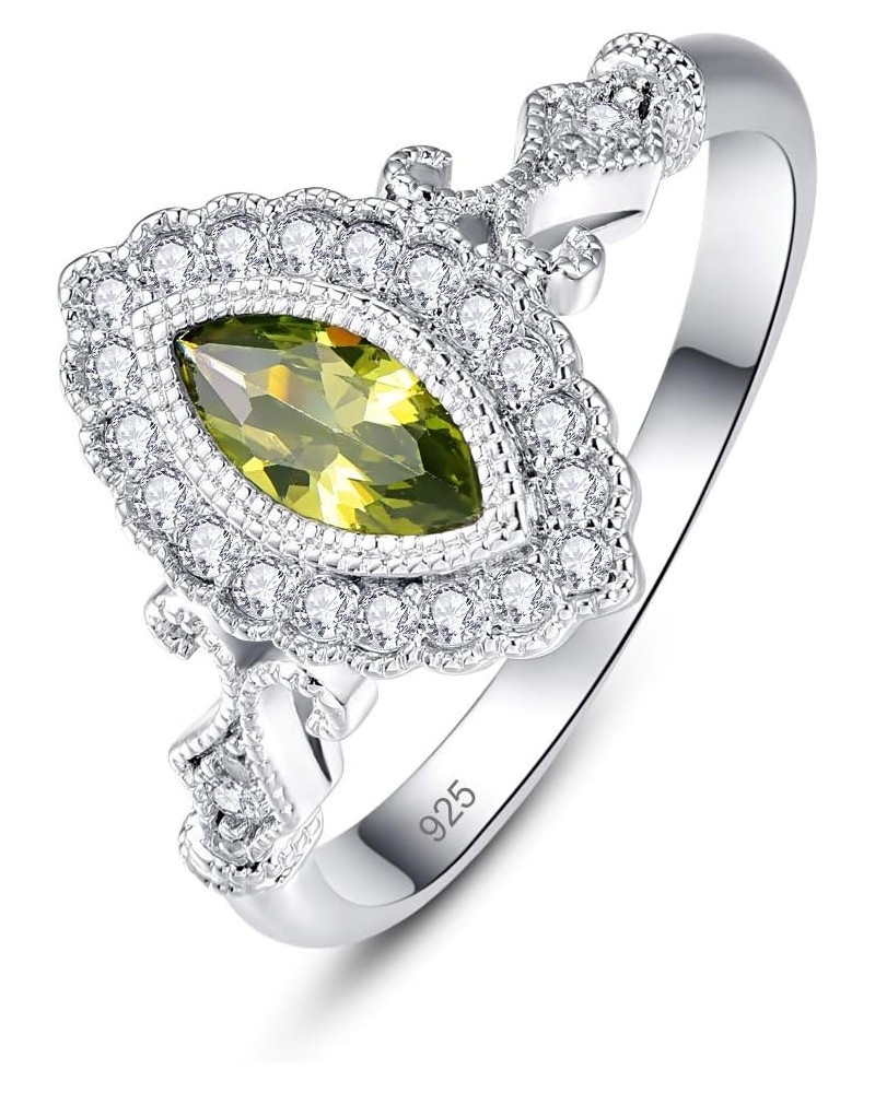 925 Sterling Silver Created Peridot Filled Halo Engagement Ring for Women Peridot Green $6.83 Rings