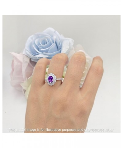 Floral Art Deco Oval Shape Vintage Style Halo Wedding Engagement Ring Cubic Zirconia 925 Sterling Silver Simulated Amethyst B...