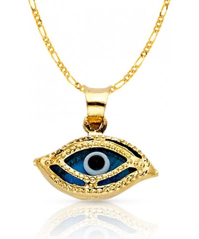 14K Yellow Gold Evil Eye Necklace For Women with 1.2mm Figaro 3+1 Chain 22.0 Inches $83.98 Necklaces