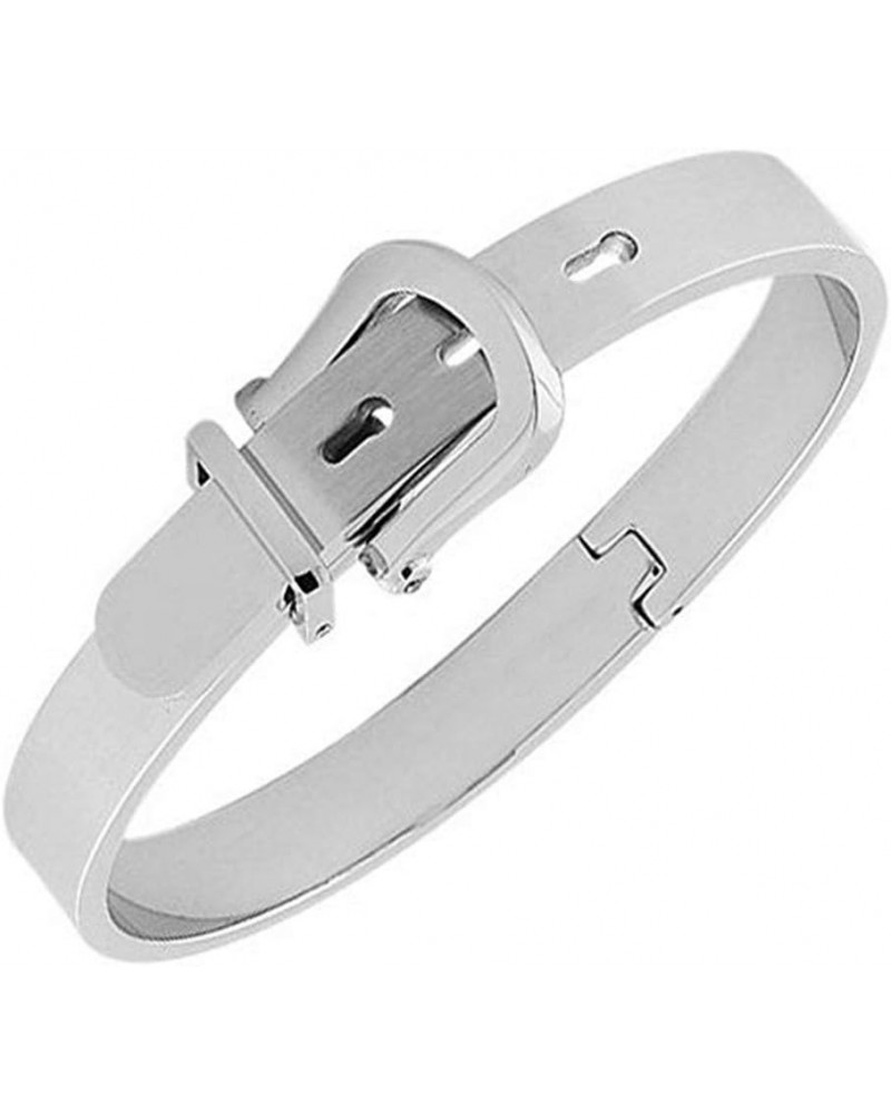 High Polished Adjustable Belt Buckle Bracelets Bangle For Men Women Classic Jewelry Gift Silver 7.5inch $12.17 Bracelets