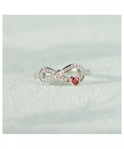 Infinity Ring for Women Mother's Day Gifts Sterling Silver Mother Daughter Ring Knot Rings with Red Heart Cubic Zirconia Fore...