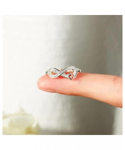 Infinity Ring for Women Mother's Day Gifts Sterling Silver Mother Daughter Ring Knot Rings with Red Heart Cubic Zirconia Fore...