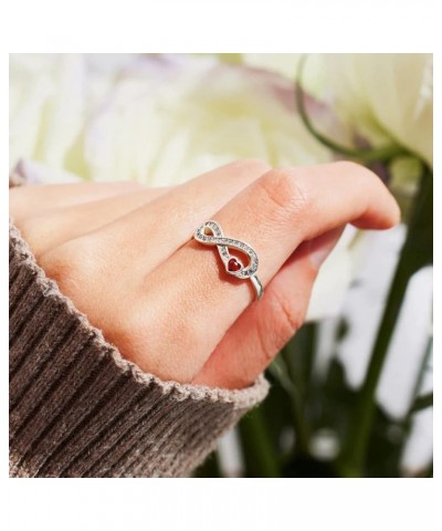 Infinity Ring for Women Mother's Day Gifts Sterling Silver Mother Daughter Ring Knot Rings with Red Heart Cubic Zirconia Fore...