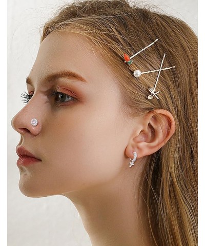 18Pcs Dangle Nose Rings Hoops L Shape Nose Studs CZ Butterfly Flower Cross Leaf Star Crown Heart Nostril Piercings Jewelry Se...