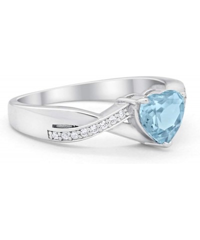 Infinity Accent Wedding Band Ring Heart Shape Simulated Blue Aquamarine Round CZ 925 Sterling Silver Choose Color Simulated A...