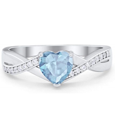 Infinity Accent Wedding Band Ring Heart Shape Simulated Blue Aquamarine Round CZ 925 Sterling Silver Choose Color Simulated A...