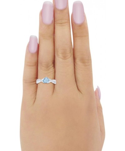 Infinity Accent Wedding Band Ring Heart Shape Simulated Blue Aquamarine Round CZ 925 Sterling Silver Choose Color Simulated A...