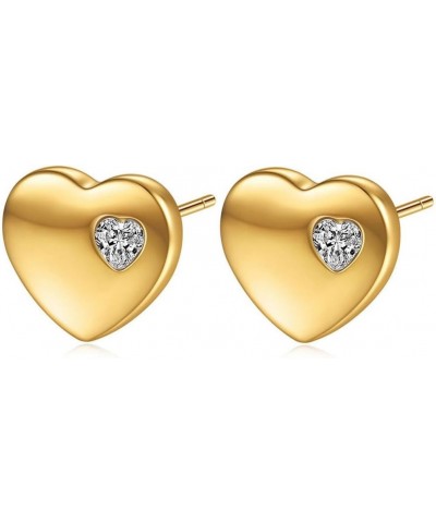 Stainless Steel Heart Shaped Cubic Zircon Wedding Party Holiday Stud Earrings Gold $5.69 Earrings