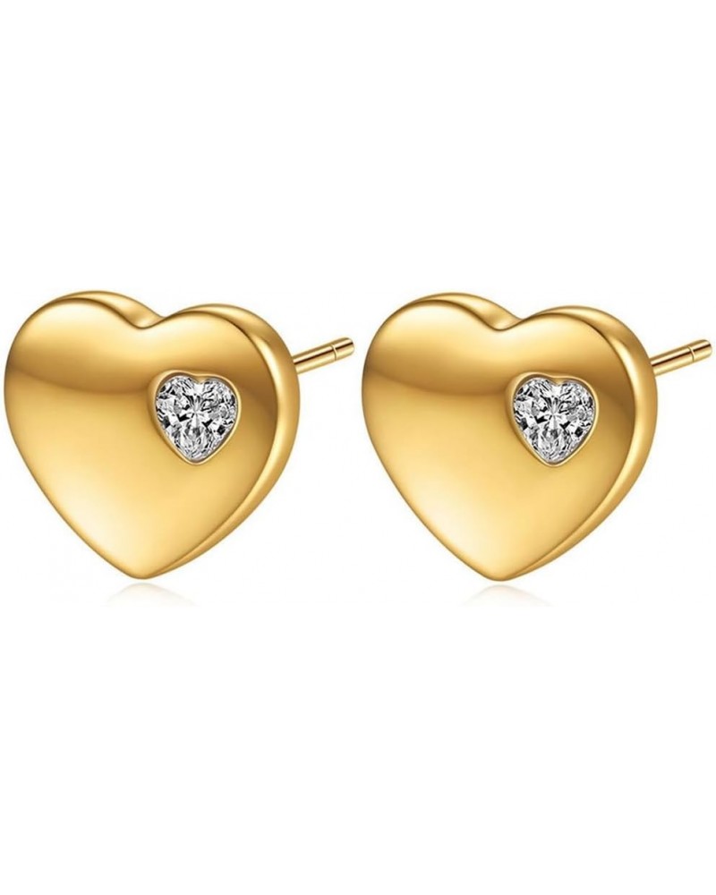 Stainless Steel Heart Shaped Cubic Zircon Wedding Party Holiday Stud Earrings Gold $5.69 Earrings