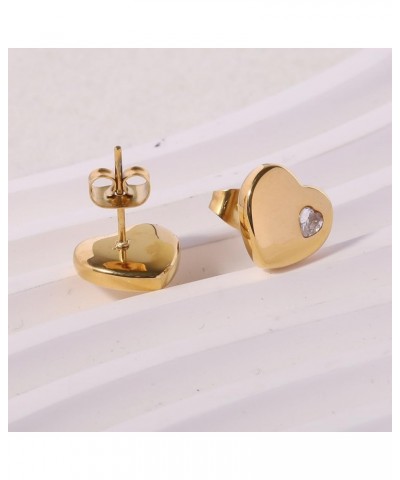 Stainless Steel Heart Shaped Cubic Zircon Wedding Party Holiday Stud Earrings Gold $5.69 Earrings