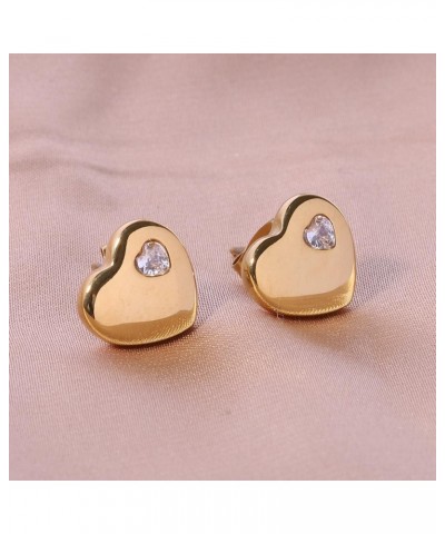 Stainless Steel Heart Shaped Cubic Zircon Wedding Party Holiday Stud Earrings Gold $5.69 Earrings