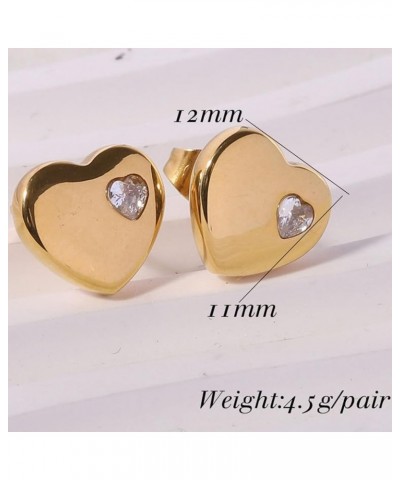 Stainless Steel Heart Shaped Cubic Zircon Wedding Party Holiday Stud Earrings Gold $5.69 Earrings