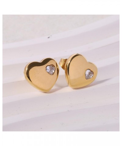 Stainless Steel Heart Shaped Cubic Zircon Wedding Party Holiday Stud Earrings Gold $5.69 Earrings