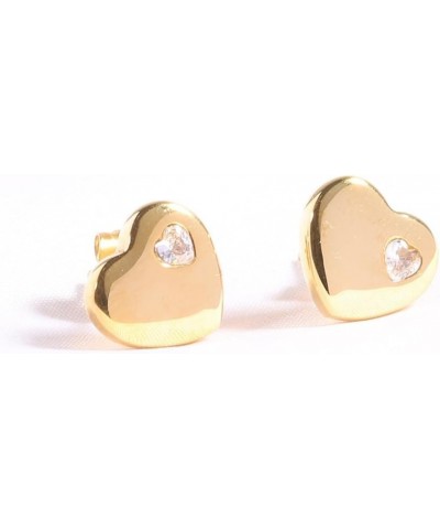 Stainless Steel Heart Shaped Cubic Zircon Wedding Party Holiday Stud Earrings Gold $5.69 Earrings