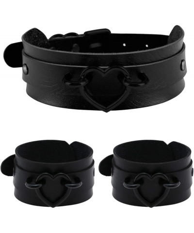 3Pcs Love Heart Leather Choker Necklace and Wrap Bracelets Set for Valentine's Day Sexy Cosplay Accessories Gifts Black-D $11...