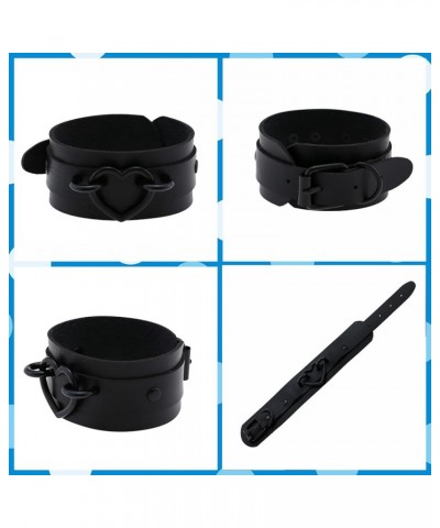 3Pcs Love Heart Leather Choker Necklace and Wrap Bracelets Set for Valentine's Day Sexy Cosplay Accessories Gifts Black-D $11...