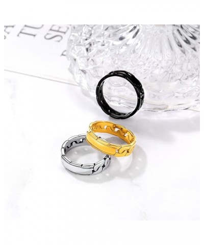 18K Gold Plated Stainless Steel Cuban Chain Wide Wedding Band Stacking Rings for Women, Size 5-11 7 No Custom Black $9.03 Bra...