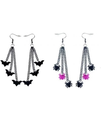 2 Pairs Halloween Earrings Bat Spider Pumpkin Skull Spooky Ghost Gothic Party Dangle Earrings Cute Funny Long Chain Tassel Fo...