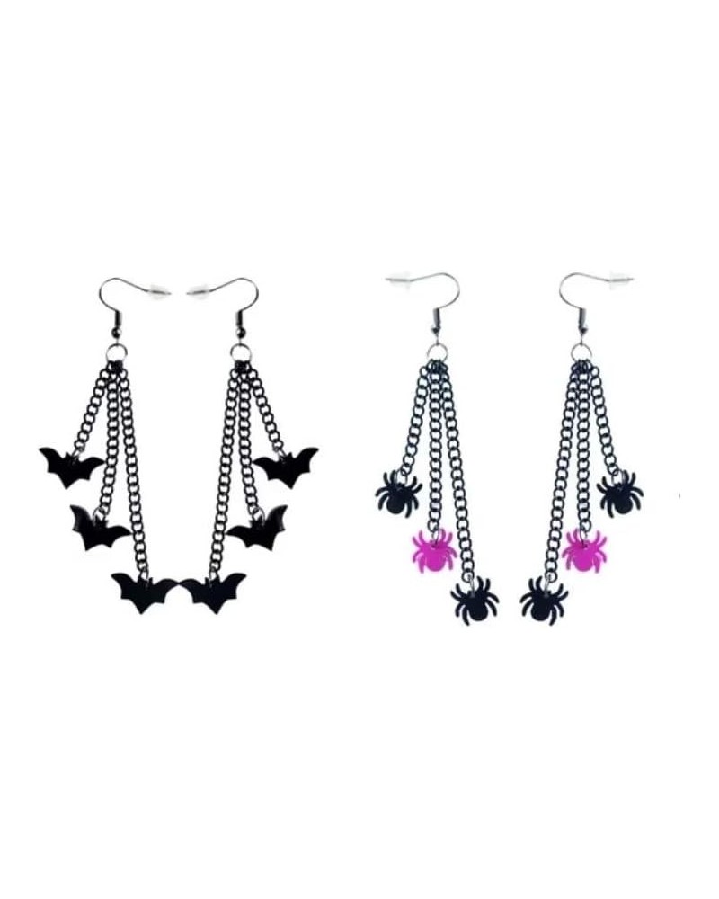 2 Pairs Halloween Earrings Bat Spider Pumpkin Skull Spooky Ghost Gothic Party Dangle Earrings Cute Funny Long Chain Tassel Fo...