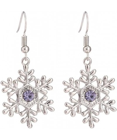 925 Sterling Silver Snowflake Purple Cubic Zirconia Drop Dangle Hook Earrings $8.99 Earrings