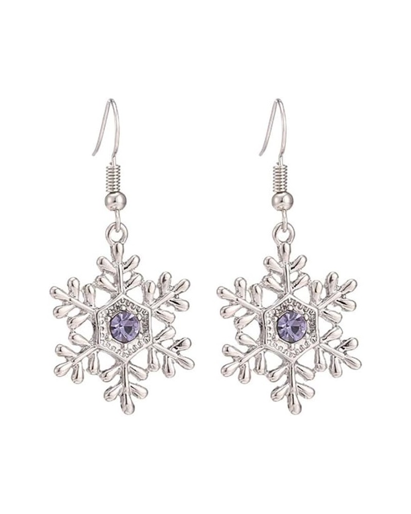 925 Sterling Silver Snowflake Purple Cubic Zirconia Drop Dangle Hook Earrings $8.99 Earrings