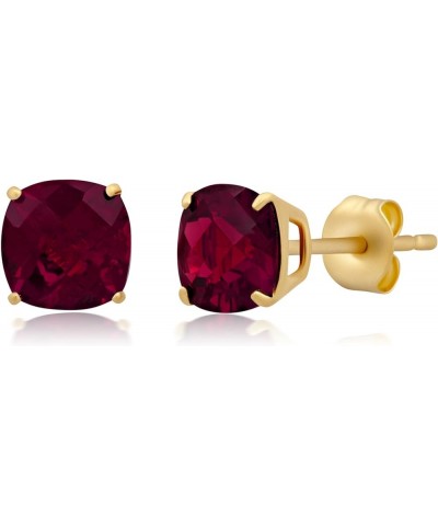 14k Gold Cushion Cut Stud Earrings for Women | 6mm Birthstone Earrings | Real Gold Gemstone Earrings for Women | Gemstone Stu...