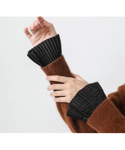 Women Pleated Horn Cuffs Wrist Cuffs Detachable Fake Sleeve Cuffs Fake Bracelet Sleeve Cuffs Black $9.53 Bracelets