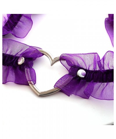 Velvet Gothic Garter for Women Heart Leg Ring with Rivets Elastic Lace Bracelets Choker Set Purple - A1 $13.10 Bracelets