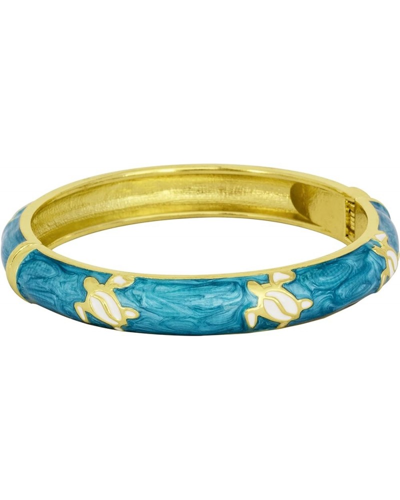 Spring Hinge Enamel Honu Turtle Bangle Bracelet White/Aqua $9.53 Bracelets