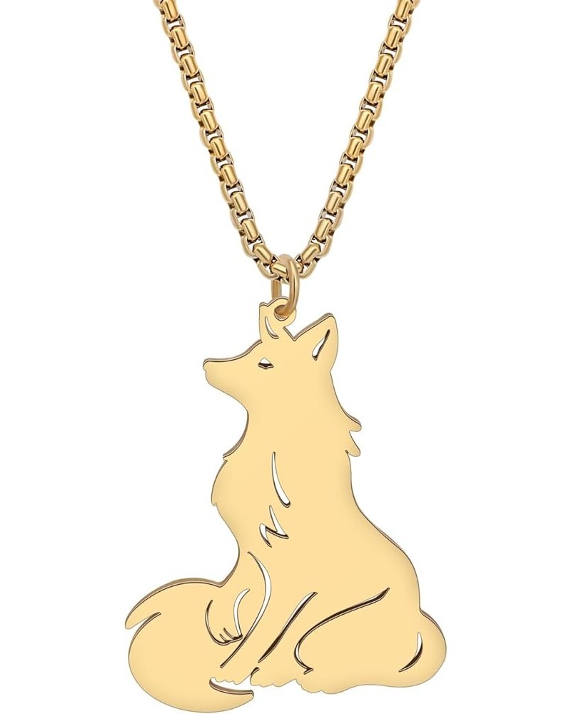 Stainless Steel Cute Arctic Fox Necklace Pendant 18K Gold Fashion Animals Jewelry for Women Girls Kids Fox Lovers Charms Gift...