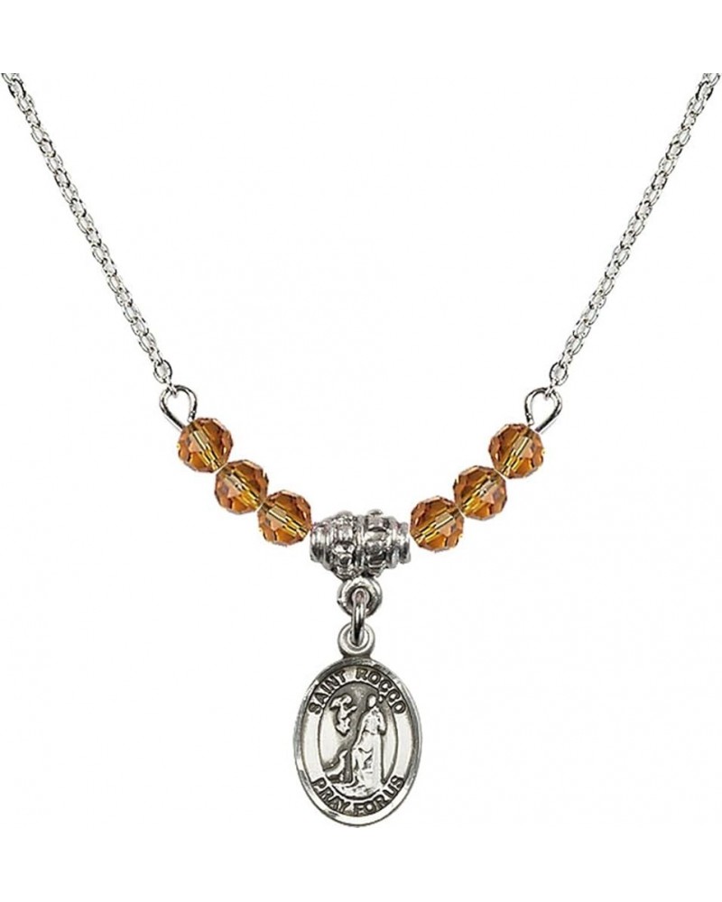 November Birth Month Bead Necklace with Catholic Patron Saint Petite Charm, 18 Inch Saint Rocco $32.44 Necklaces