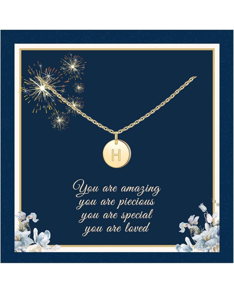 Initial Necklace Gold, Initial Necklaces for Women, Name Necklace Personalized, 18k Gold Plated Necklace Initial Round H $6.9...