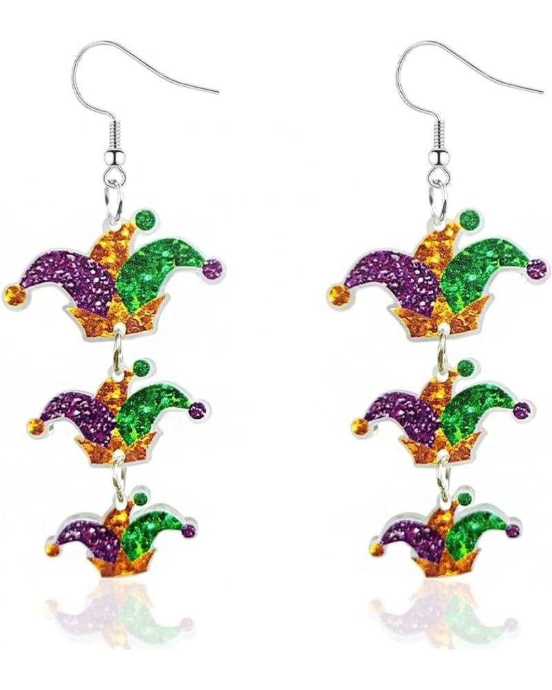 Mardi Gras Earrings for Women Girls,Acrylic Mardi Gras Dangle Earrings Purple Green and Gold Carnival Earrings Mardi Gras Acc...