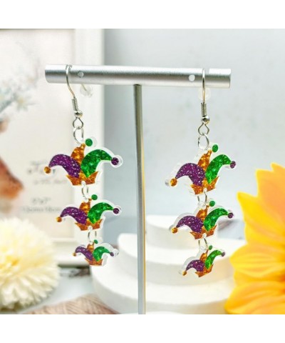 Mardi Gras Earrings for Women Girls,Acrylic Mardi Gras Dangle Earrings Purple Green and Gold Carnival Earrings Mardi Gras Acc...