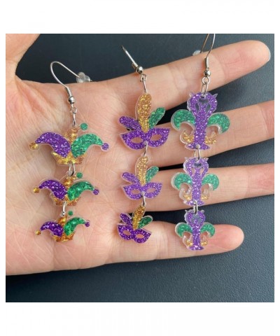 Mardi Gras Earrings for Women Girls,Acrylic Mardi Gras Dangle Earrings Purple Green and Gold Carnival Earrings Mardi Gras Acc...