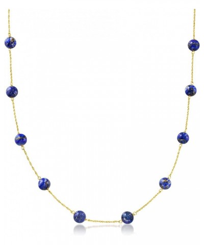 8mm Gemstone Bead Station Necklace in 14kt Yellow Gold Lapis 36.0 Inches $77.00 Necklaces