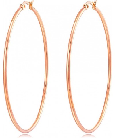 Large Gold Hoop Earrings for Women - Stainless Steel Healthy Choice for Sensitive Ears Rose Gold 70.0 Millimeters $9.50 Earrings