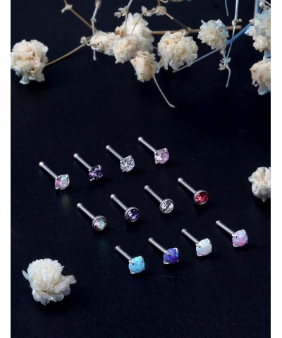 18G 20G 22G Opal Nose Rings Studs Surgical Steel Nose Nostril Piercing Jewelry for Women Men Girl Opal 1.5MM 2MM 12Pcs D:20G ...