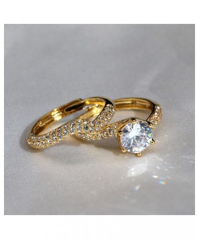 Couple Rings Matching Ring 1.5ct CZ Gold Plated Women Wedding Ring Sets for Him and Her Ring Sets Gold women size9 & men size...