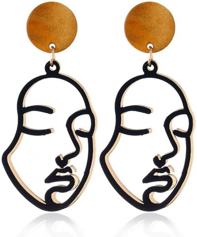 Abstract Black Face Statement Dangle Drop Earrings for Women Teens Girls - lovely Geometric Hollow Face Earrings $7.66 Earrings