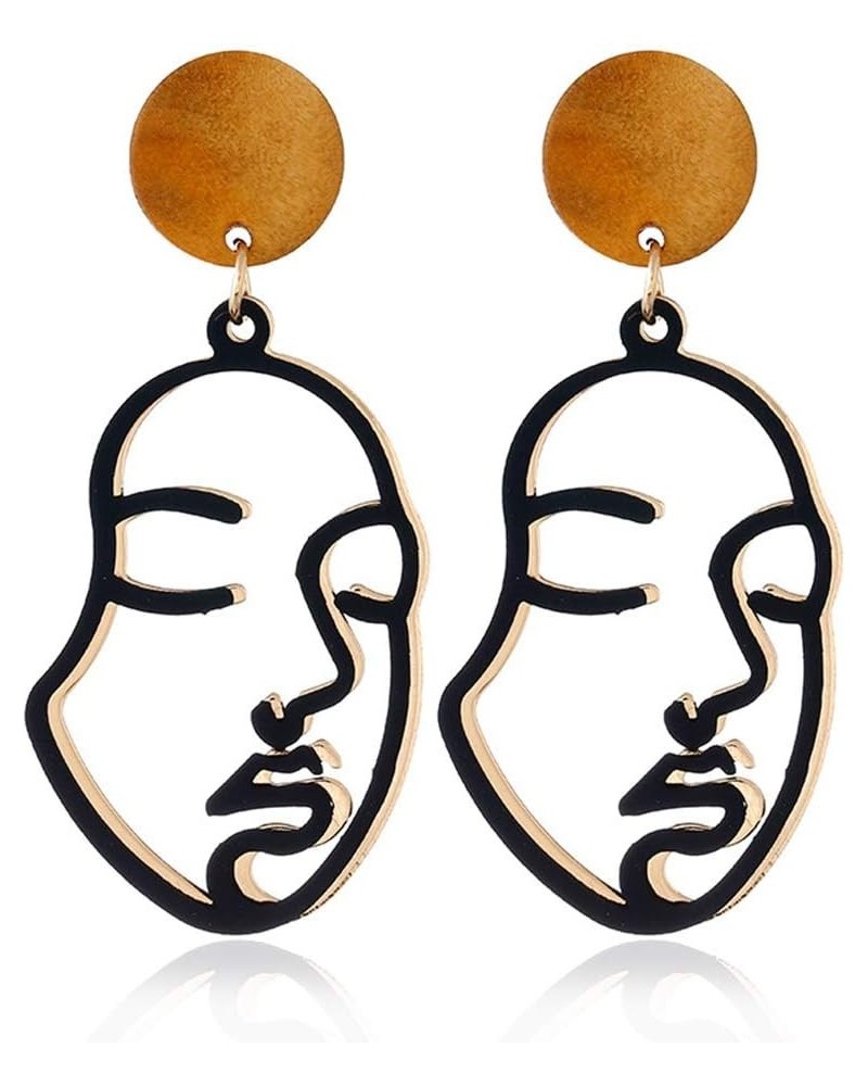 Abstract Black Face Statement Dangle Drop Earrings for Women Teens Girls - lovely Geometric Hollow Face Earrings $7.66 Earrings