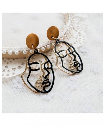 Abstract Black Face Statement Dangle Drop Earrings for Women Teens Girls - lovely Geometric Hollow Face Earrings $7.66 Earrings