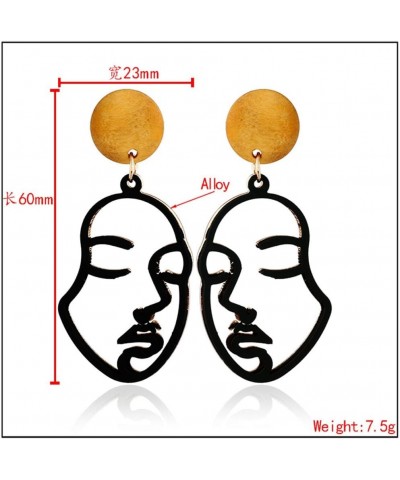 Abstract Black Face Statement Dangle Drop Earrings for Women Teens Girls - lovely Geometric Hollow Face Earrings $7.66 Earrings