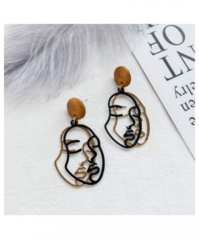 Abstract Black Face Statement Dangle Drop Earrings for Women Teens Girls - lovely Geometric Hollow Face Earrings $7.66 Earrings