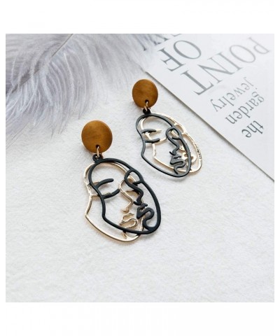 Abstract Black Face Statement Dangle Drop Earrings for Women Teens Girls - lovely Geometric Hollow Face Earrings $7.66 Earrings