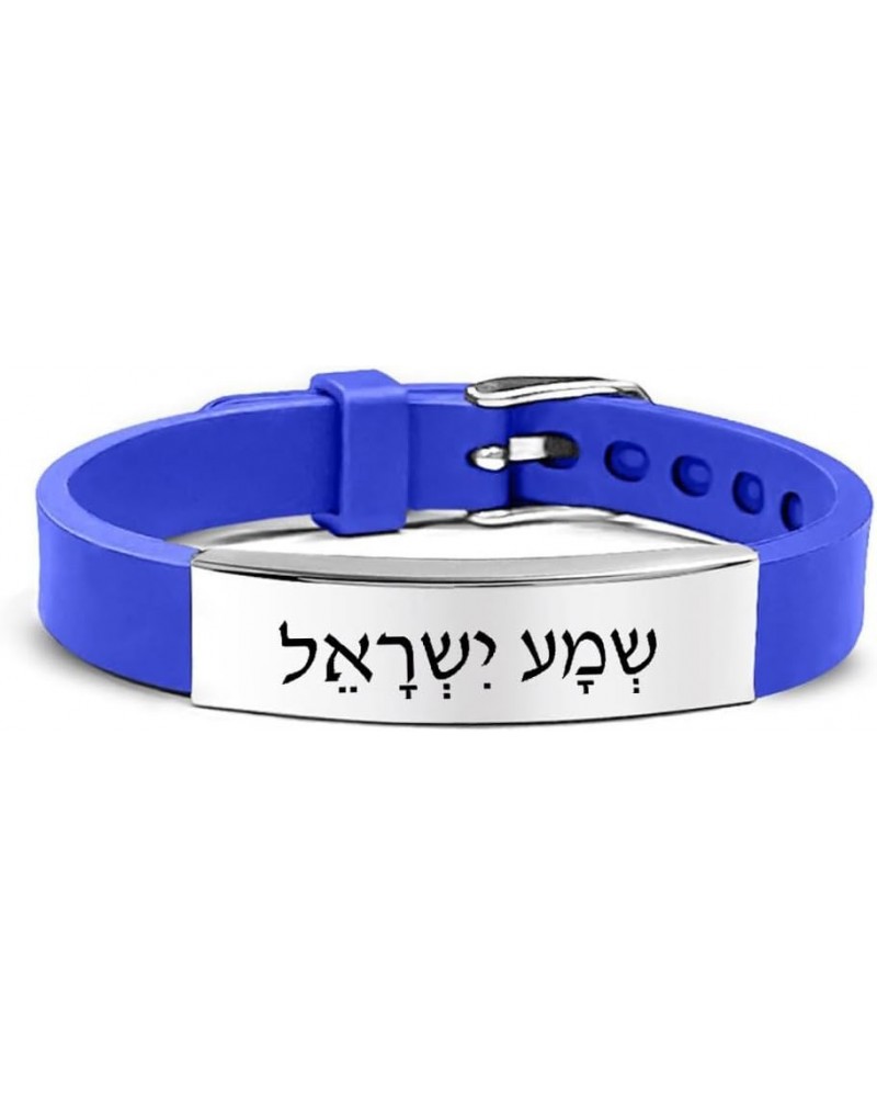 Shema Israel Bracelet for Men Women,Hebrew Jewish Blessing Sh'ma Shema Israel Cuff Bracelet Stainless Steel Adjust Silicone J...