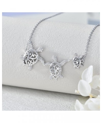 Turtle Necklace 925 Sterling Silver Turtle Pendant Turtle Jewelry for Women Girls Three Turtles $18.35 Necklaces