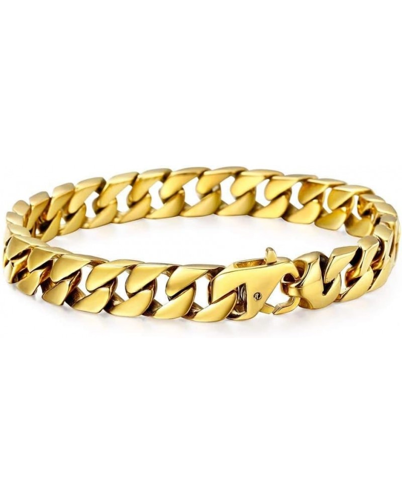 10mm Mens Women Chain Gold Plated Stainless Steel Curb Cuban Link Chain Bracelet 8-10inch Hip Hop Jewelry 10mm Gold 8.0 Inche...