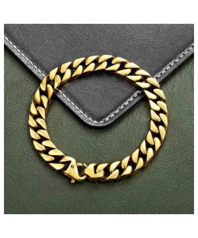 10mm Mens Women Chain Gold Plated Stainless Steel Curb Cuban Link Chain Bracelet 8-10inch Hip Hop Jewelry 10mm Gold 8.0 Inche...